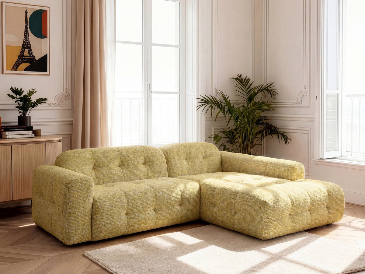 Bobochic Laura Ecksofa Melange-Stoff Gelb Ecke rechts