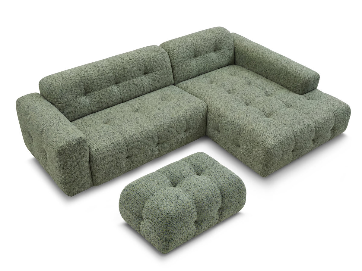 Bobochic Laura Ecksofa mit kleinem Pouf Melange-Stoff Hellgrün Ecke rechts