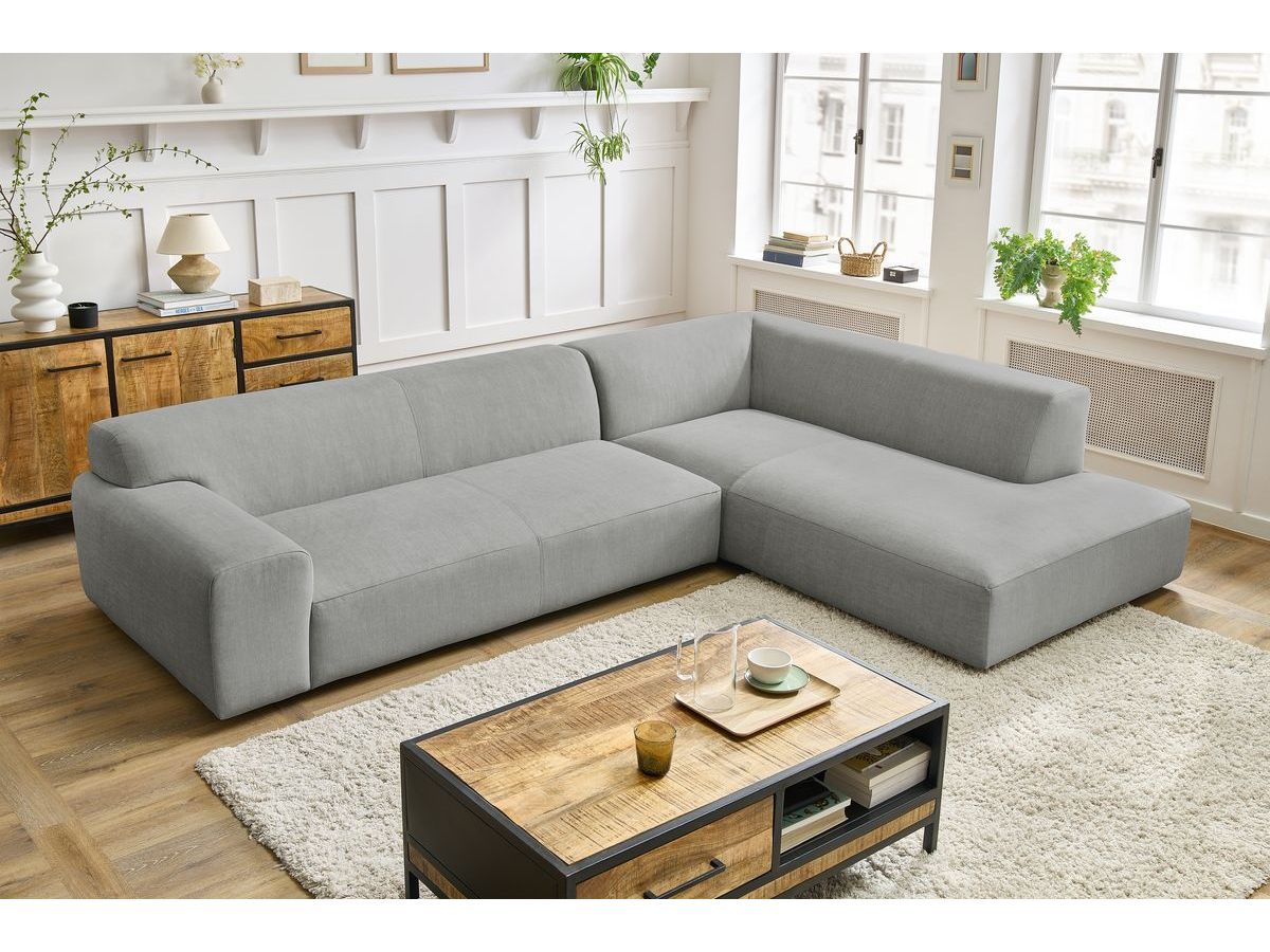 Bobochic Lavena Ecksofa 312 × 220 cm Samt Hellgrau Ecke rechts