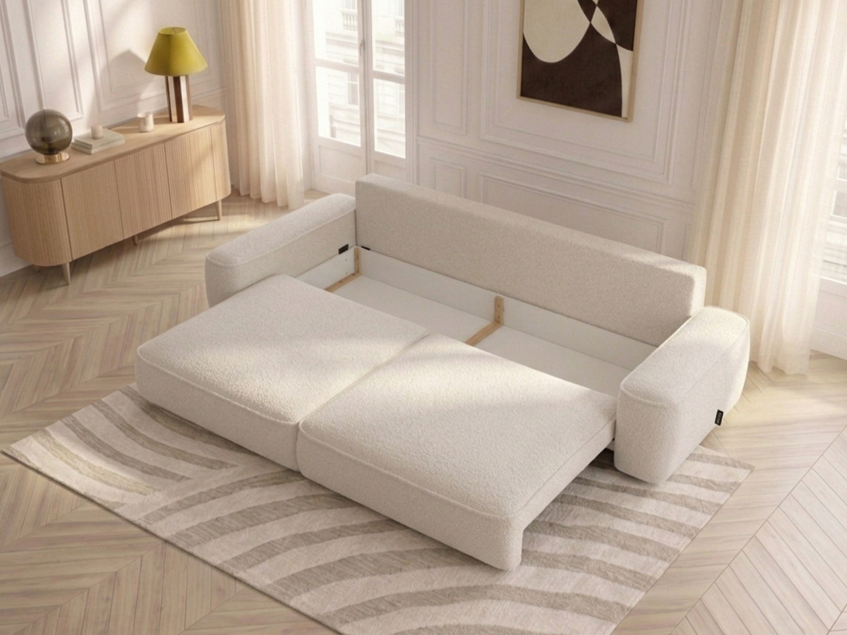 Bobochic Honore Schlafsofa 3-Sitzer mit Bettkasten Chenille Weiß