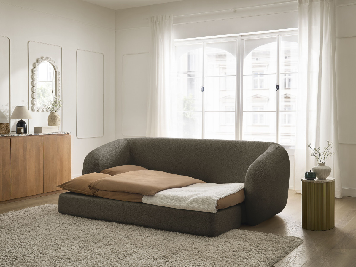 Bobochic Neyo Schlafsofa 3-Sitzer Bouclé-Stoff Braun