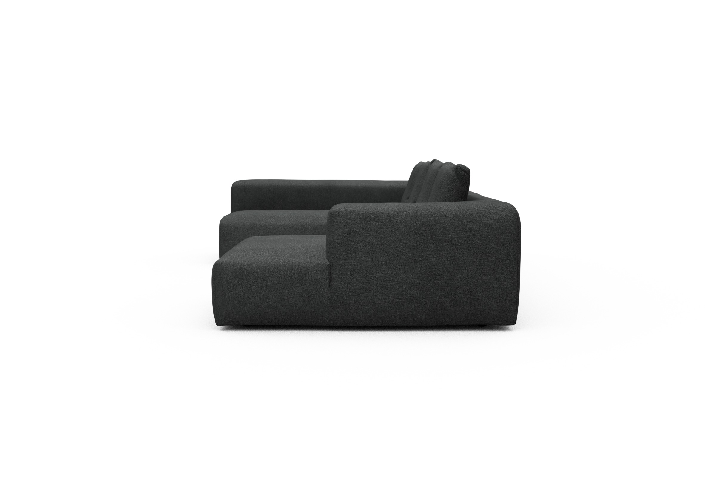 Wohnlandschaft Fred Chaiselongue rechts mit 2-Sitzer und lange Armlehne links Boucle-Charcoal