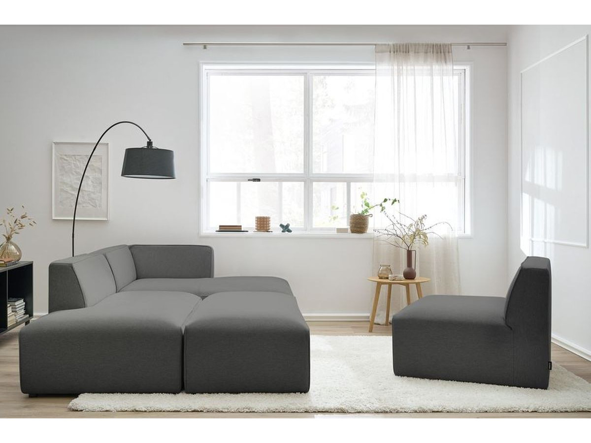 Bobochic Megeve Ecksofa mit Pouf Melange-Stoff Dunkelgrau Ecke rechts
