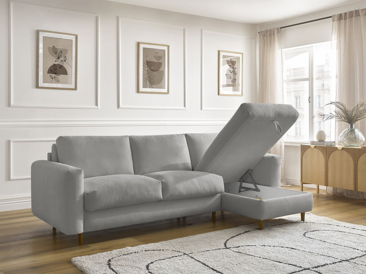 Bobochic Cocoone Ecksofa mit Schlaffunktion und Bettkasten Stoff Dunkelgrau, Liegefläche 160 × 200 cm