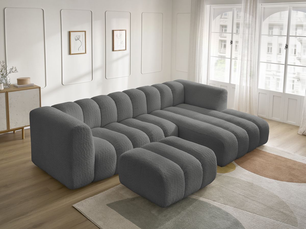 Bobochic Talia Ecksofa mit Pouf Bouclé-Stoff Dunkelgrau Ecke rechts