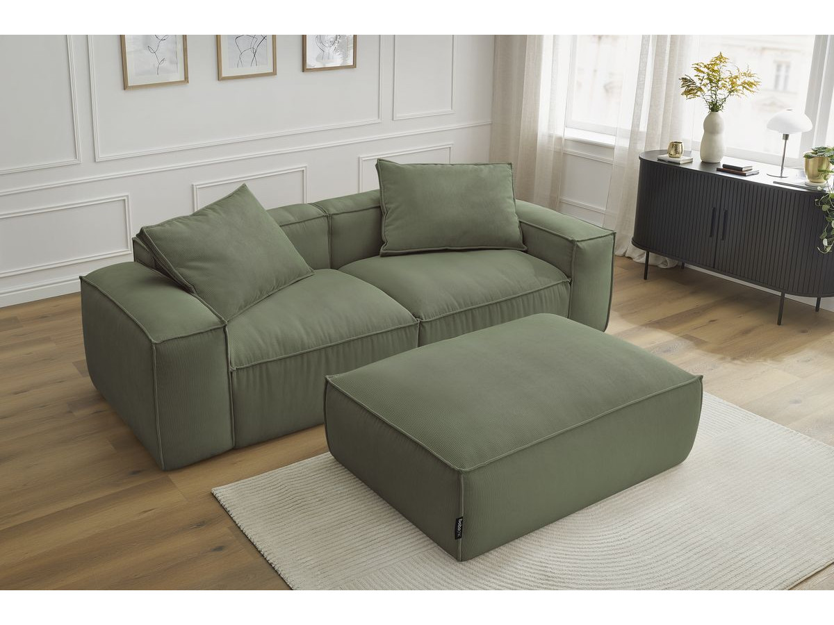 Bobochic Boheme Sofa 4-Sitzer mit Pouf Cordsamt Grün