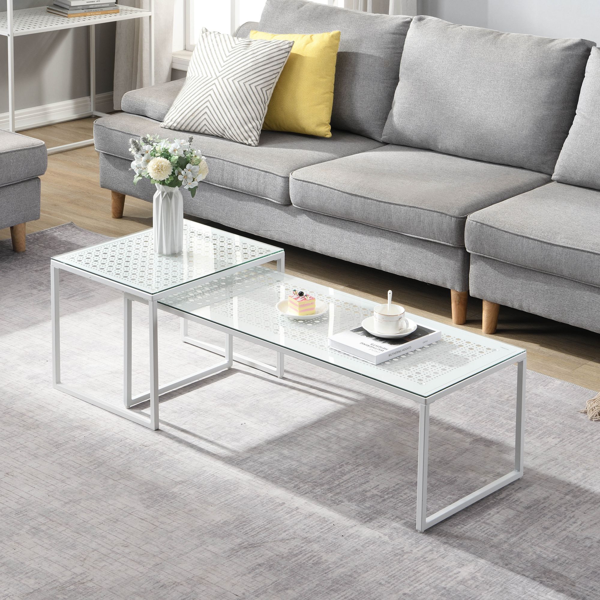 Satztisch 2er-Set Kabelvag Glas Weiß 100 × 40 × 35 cm