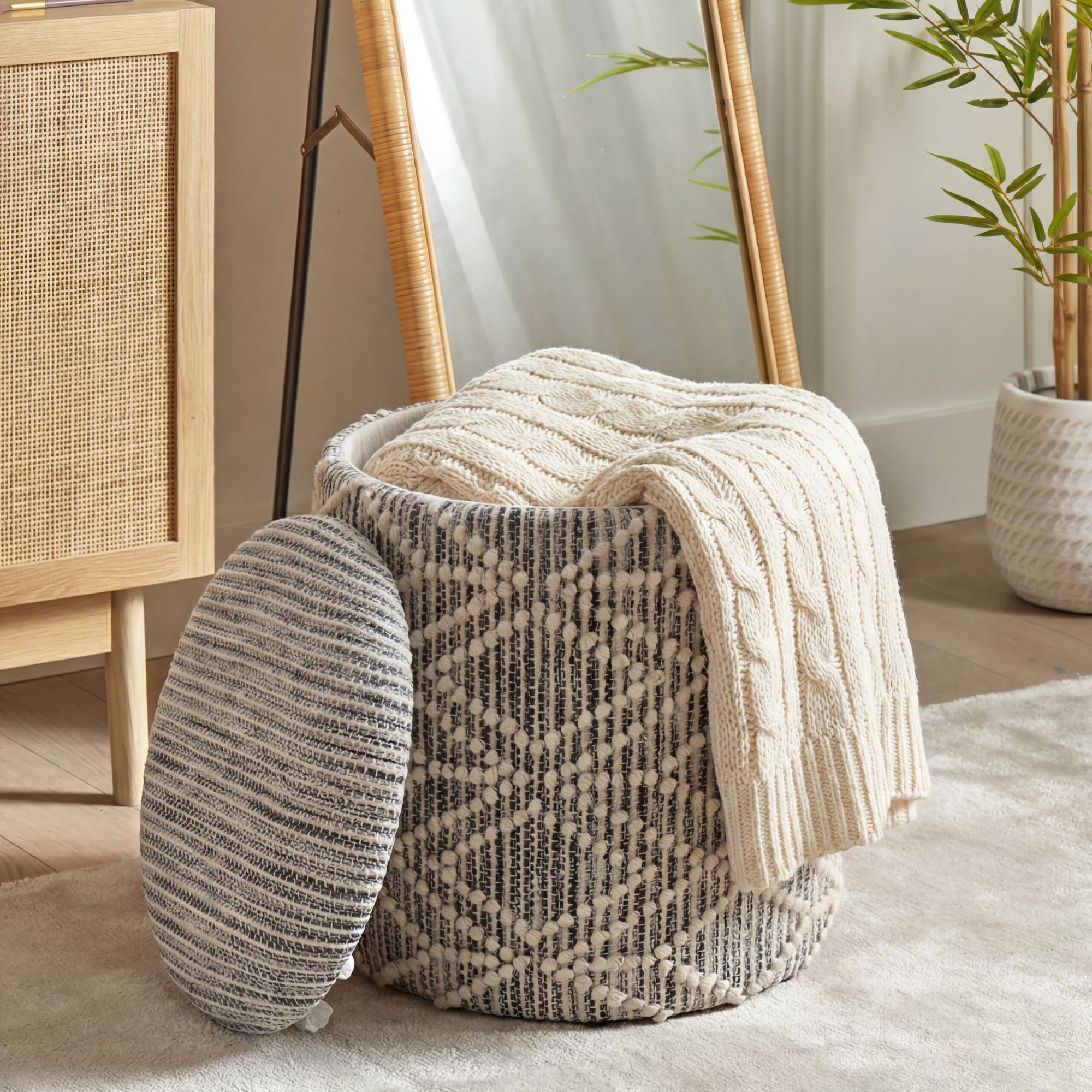 Sitzhocker Nesna Stoff Grau Ø 40 cm