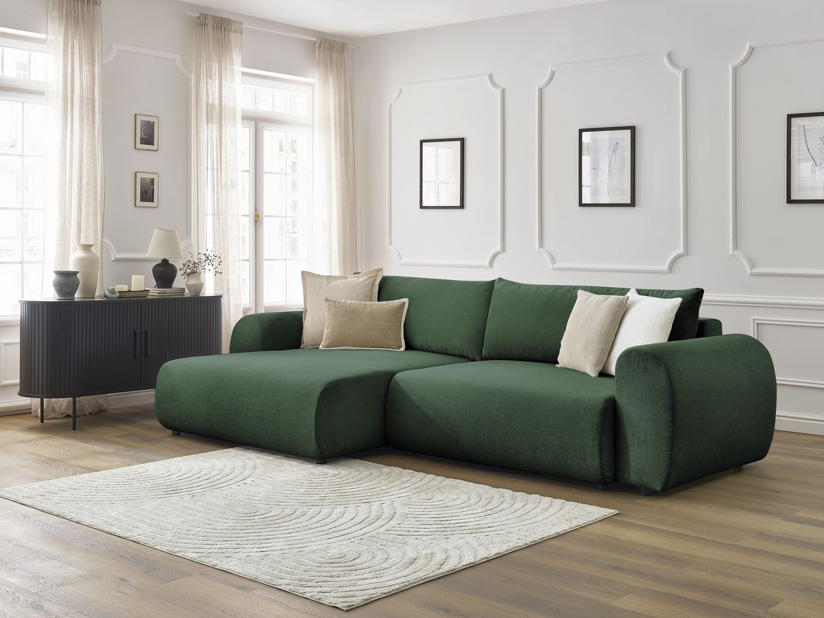 Bobochic Lucien Ecksofa mit Schlaffunktion und Bettkasten 314 × 167 cm Stoff Grün Ecke links