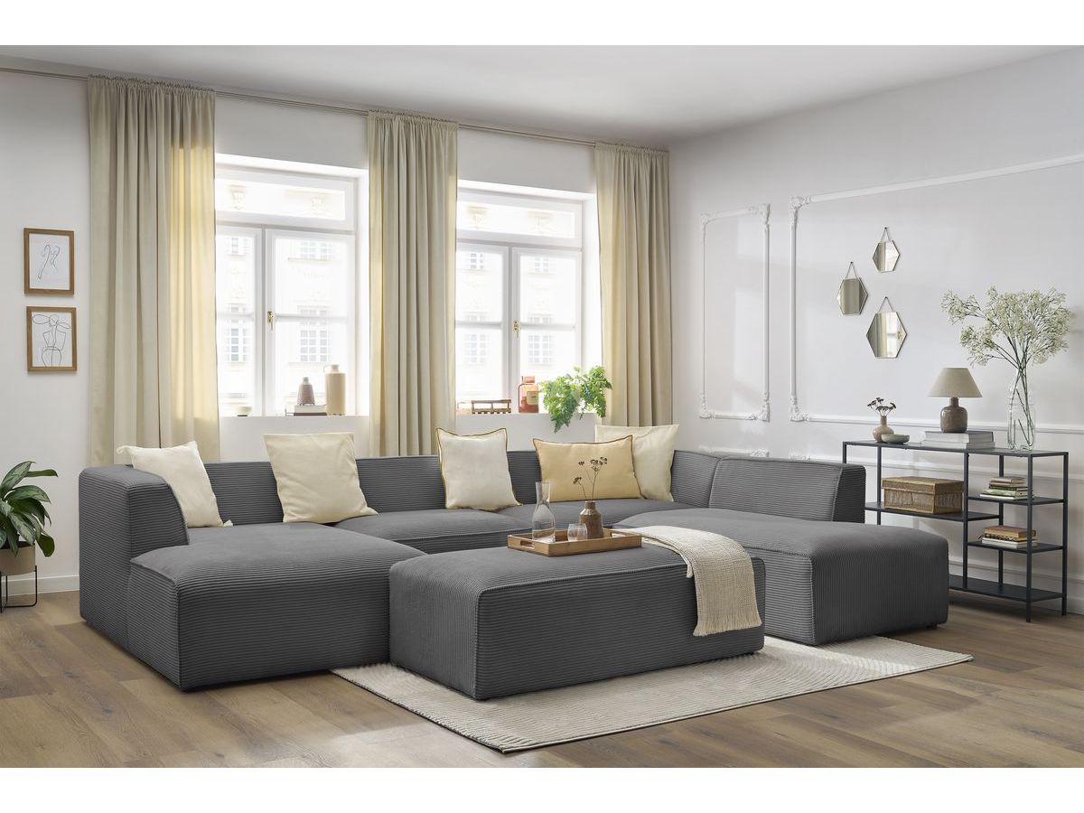 Bobochic Megeve Wohnlandschaft mit Pouf Cordsamt Dunkelgrau Ecke links