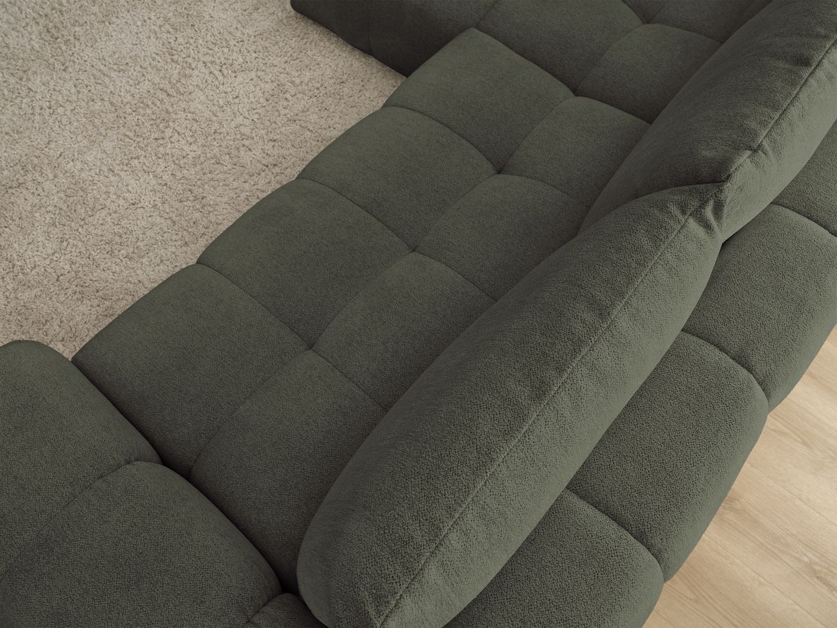 Bobochic Everest Ecksofa mit Schlaffunktion und Bettkasten 318 × 180 cm, 3 Kissen Melange-Stoff Grün Ecke links
