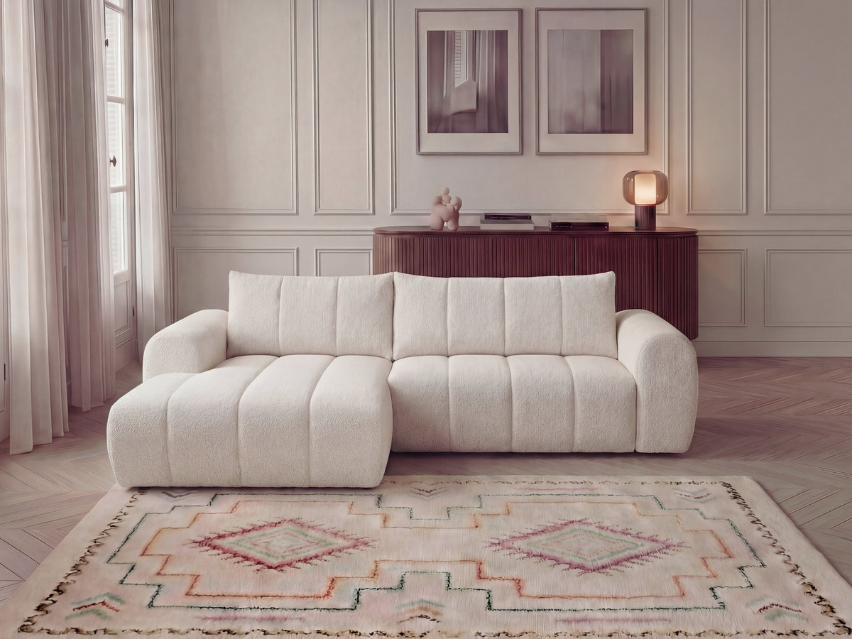 Bobochic Nesty Ecksofa in L-Form, 256 cm Melange-Stoff Beige Ecke links