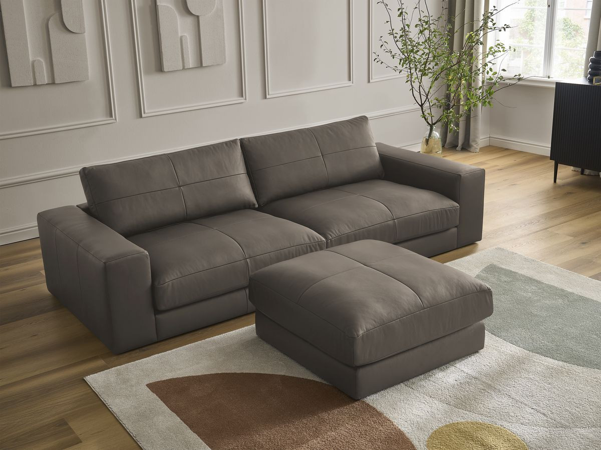 Bobochic Leonard Sofa 4-Sitzer mit Pouf 274 × 109 cm Leder Braun