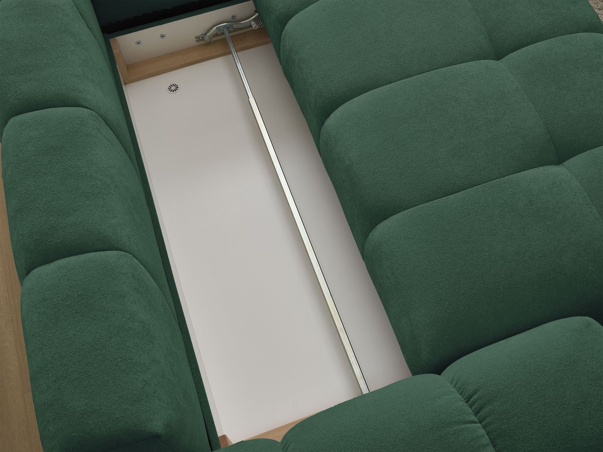 Bobochic Everest Ecksofa mit Schlaffunktion und Bettkasten 320 × 212 cm, 10 Kissen Strukturstoff Grün Ecke rechts