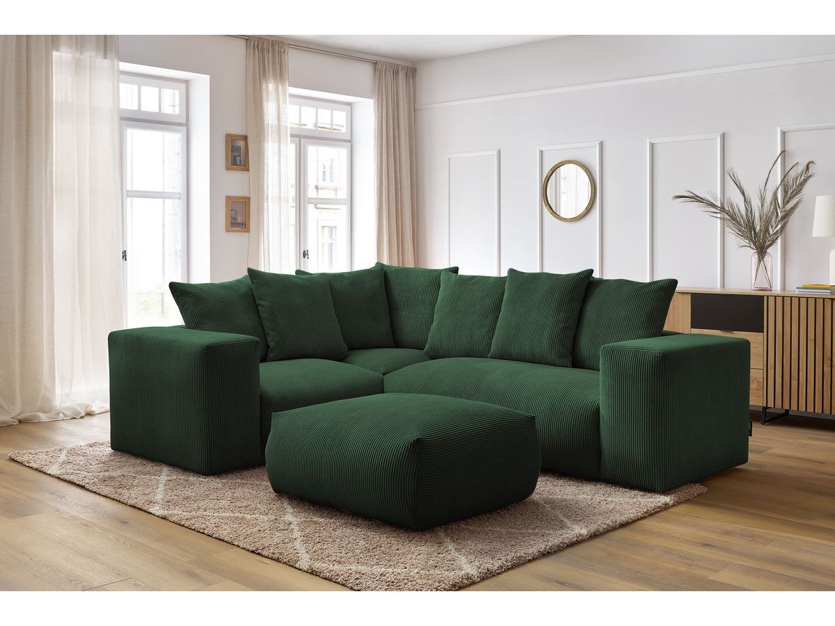 Bobochic Voltaire Ecksofa mit Pouf 268 × 214 cm Cordsamt Grün Ecke links