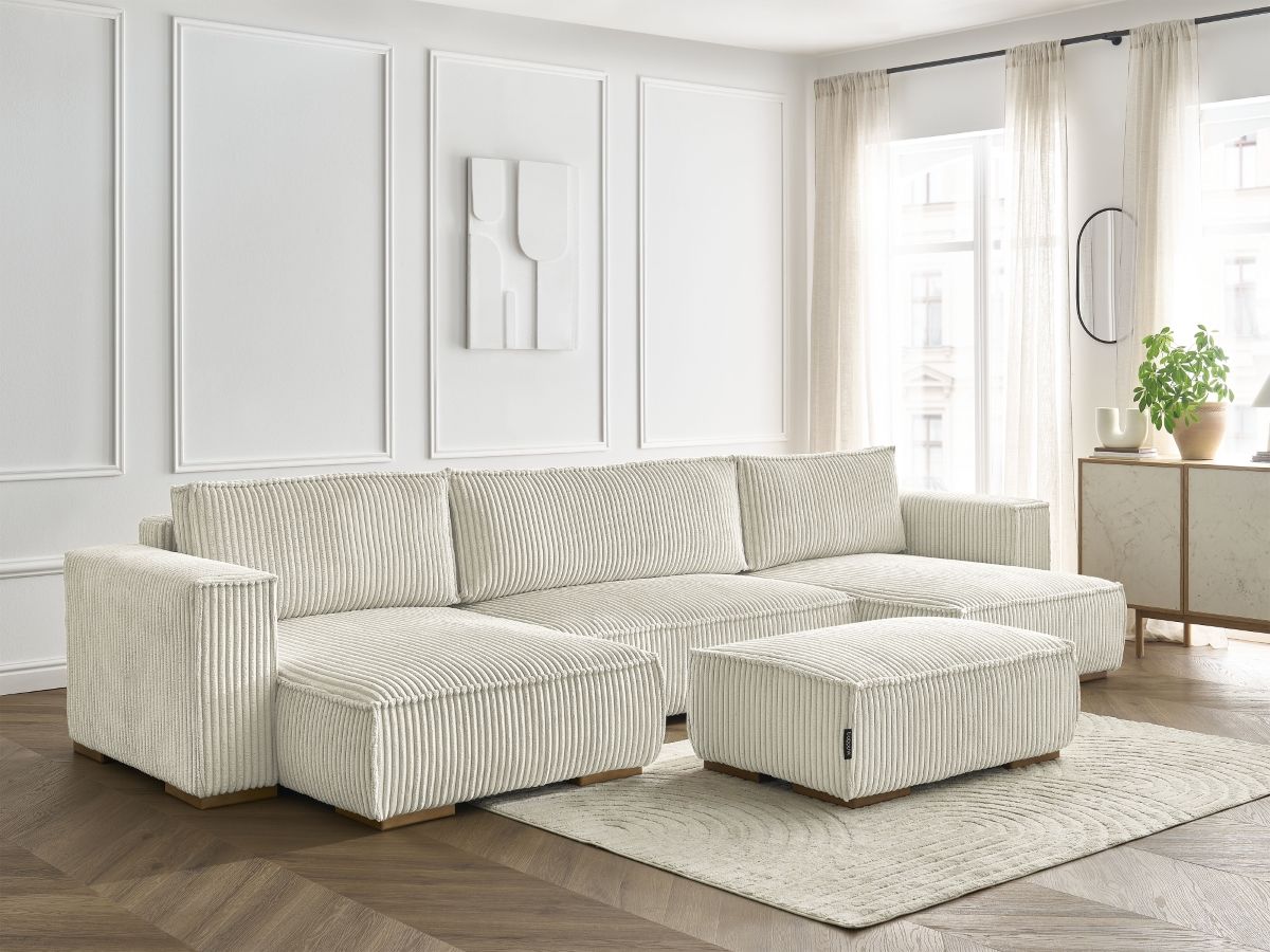 Bobochic Chelsea Wohnlandschaft mit Pouf Breitcord weich Beige