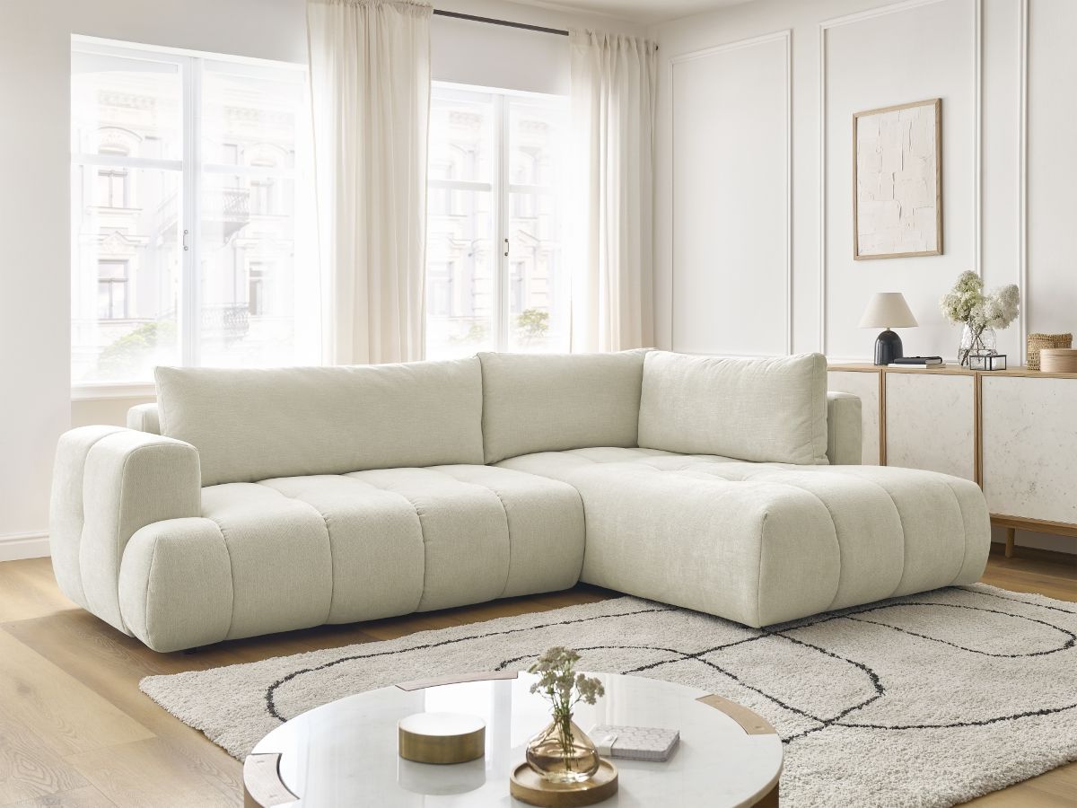 Bobochic Fuji Ecksofa mit Schlaffunktion und Bettkasten 282 × 204 cm Stoff Beige Ecke rechts