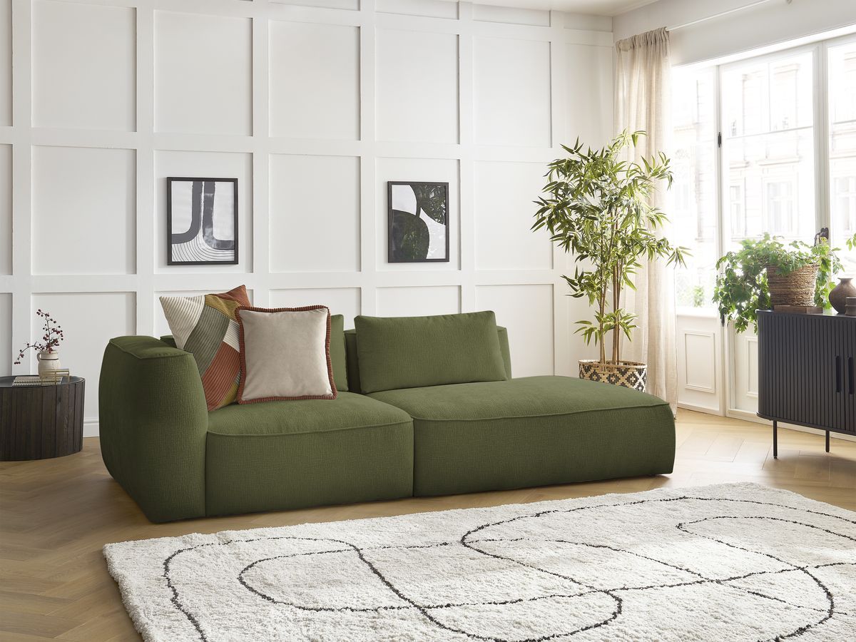 Bobochic Leopold Sofa 3-Sitzer Strukturstoff Dunkelgrün Armlehne links