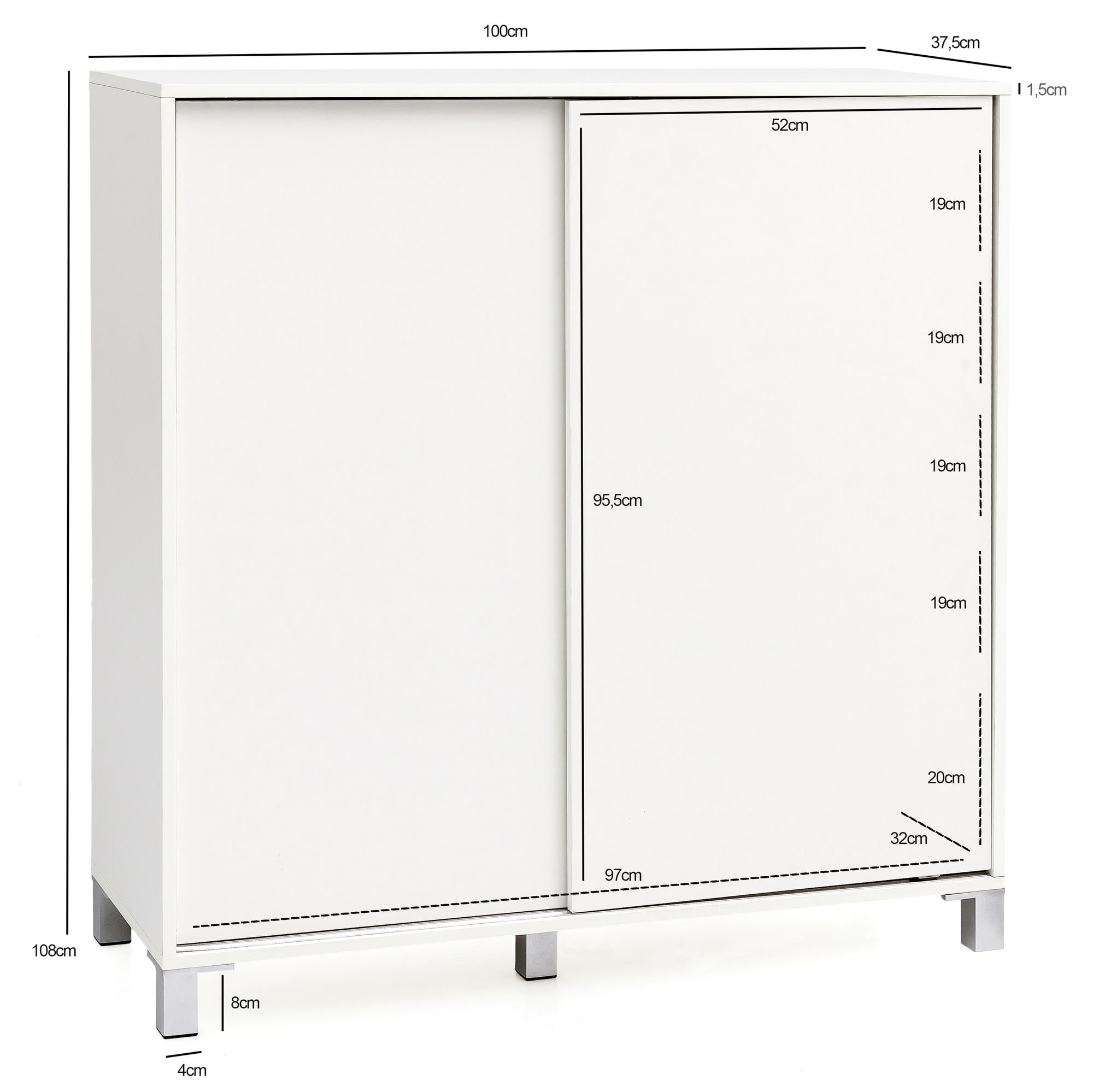 Schuhschrank Finstad Weiß 100 × 37,5 × 108 cm
