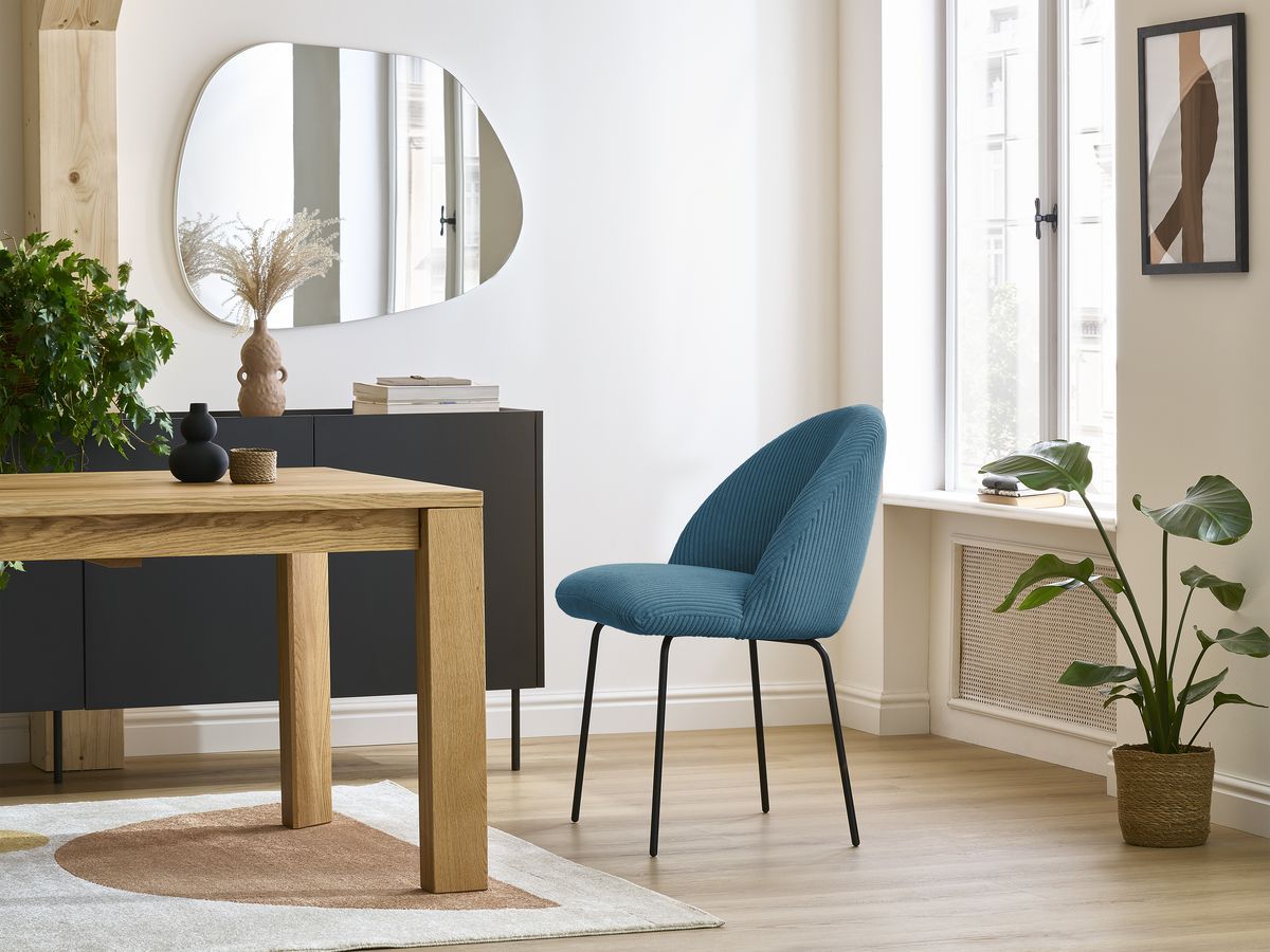 Bobochic Lalie Esszimmerstuhl mit Metallbeinen, schwarz Cordsamt Dunkelblau