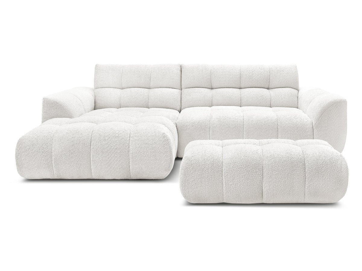 Bobochic Jaya Ecksofa mit Pouf Chenille Weiß Ecke links