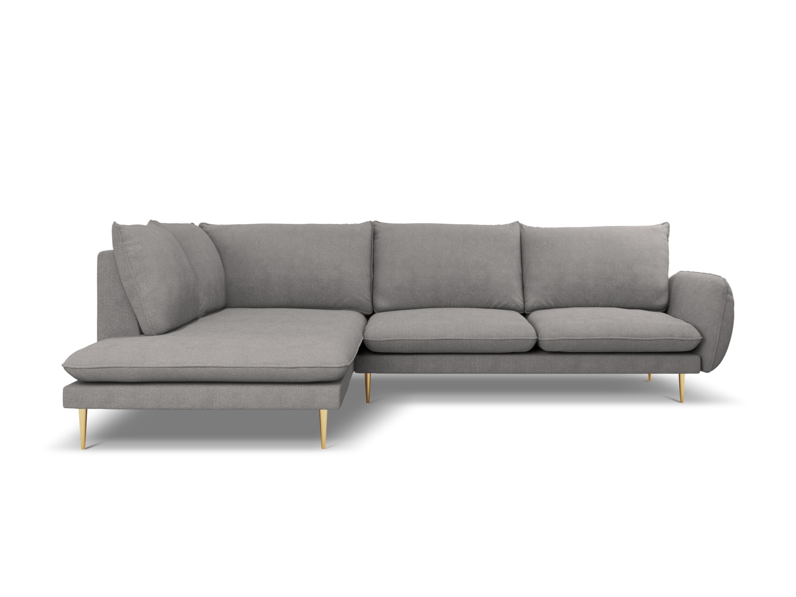Cosmopolitan Design Ecksofa Vienna 6-Sitzer Strukturierter Stoff Positano Dunkelgrau Melange Links Beine Gold