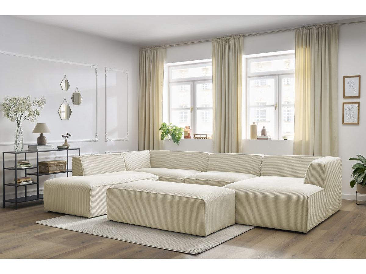 Bobochic Megeve Wohnlandschaft mit Pouf Cordsamt Beige Ecke rechts
