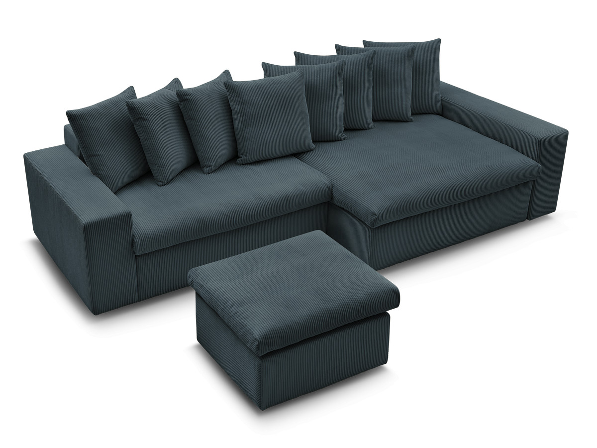 Bobochic Enore Ecksofa mit Pouf Cordsamt Dunkelblau Ecke rechts