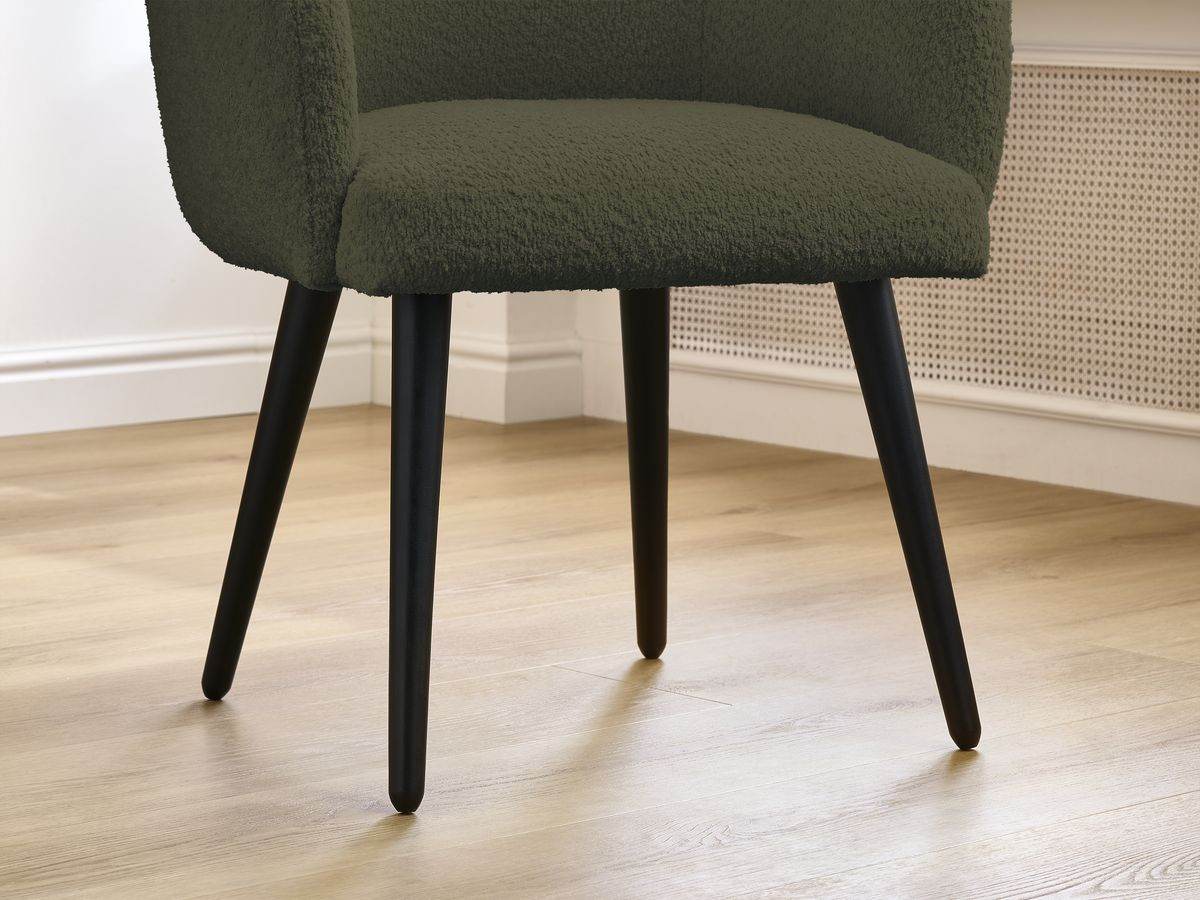 Bobochic Sophie Esszimmerstuhl 4er-Set mit skandinavischen Beinen, schwarz Bouclé-Stoff Grün
