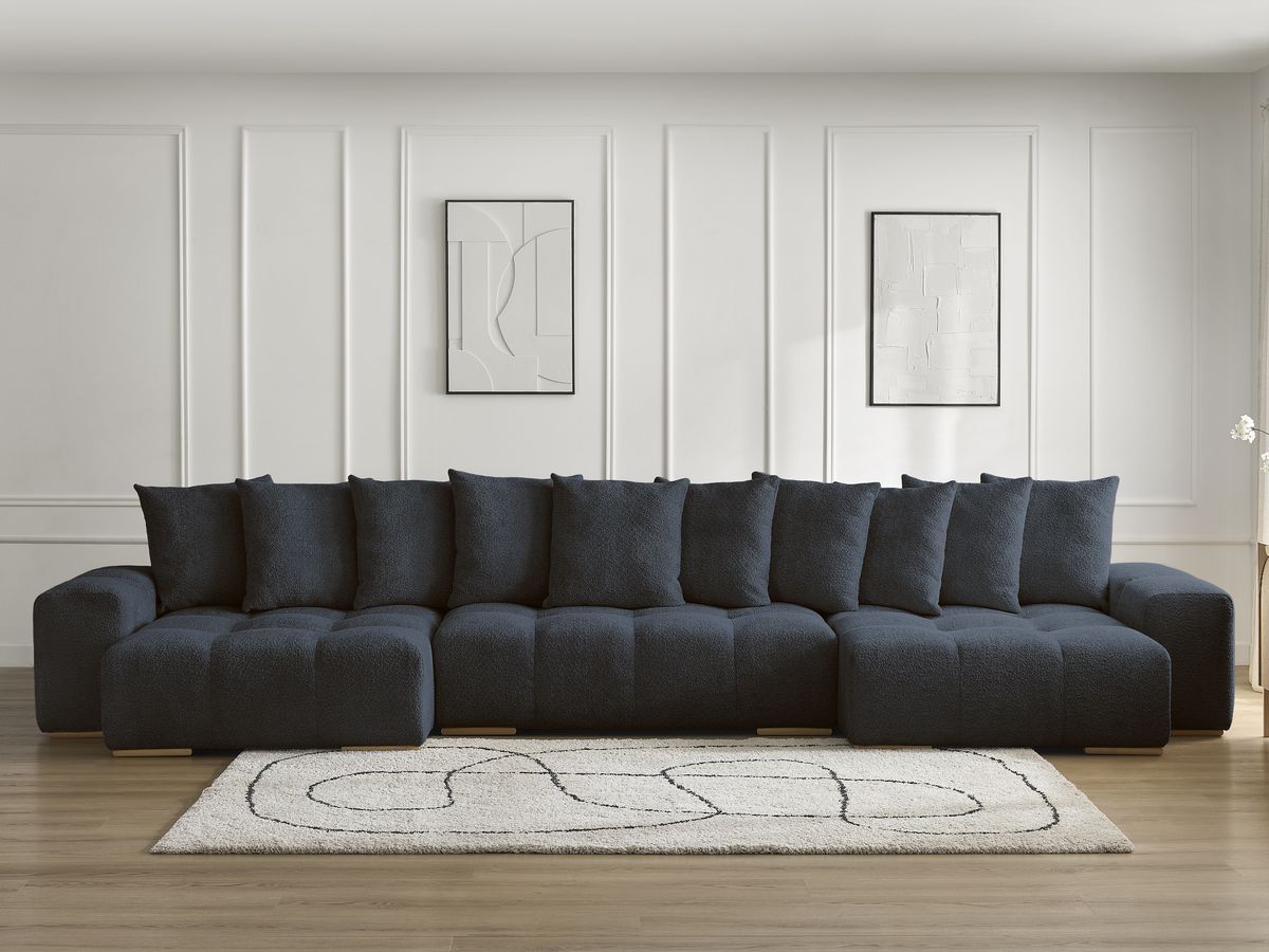 Bobochic Anakin Wohnlandschaft, 10 Kissen Bouclé-Stoff Dunkelblau