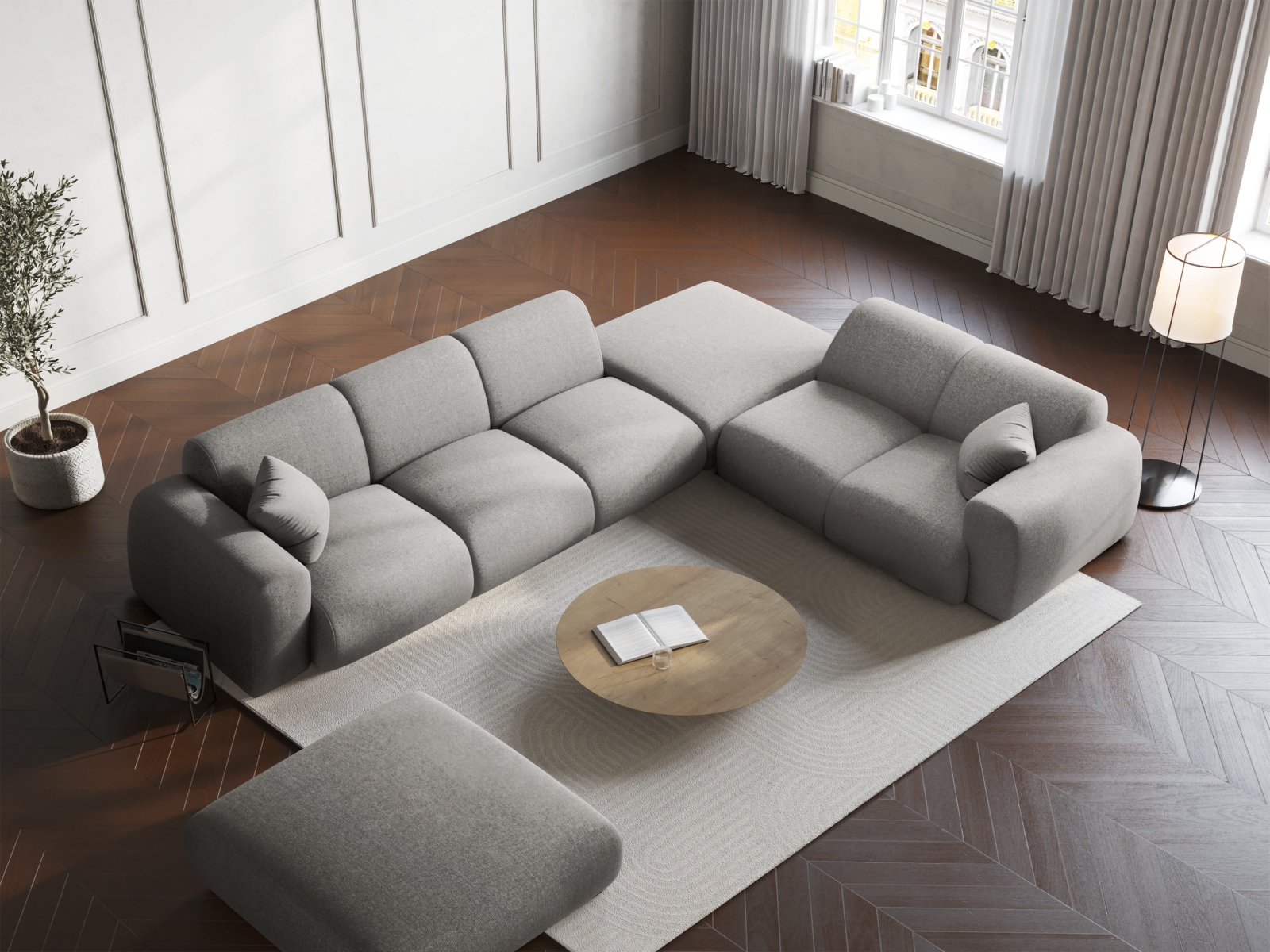 Cosmopolitan Design Ecksofa Nolio 4-Sitzer offen Chenille Haga Hellgrau Rechts