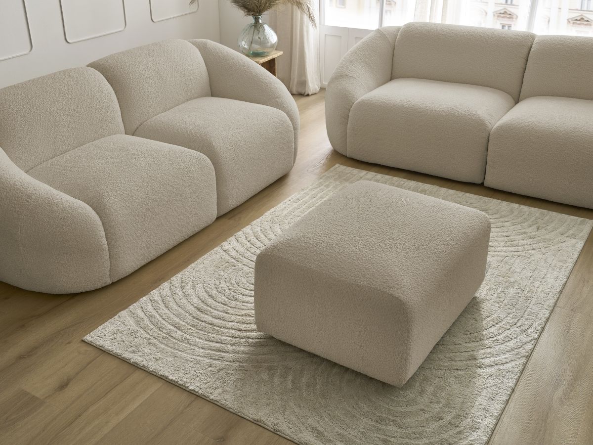 Bobochic Tina Sofa 6-Sitzer mit Pouf Bouclé-Stoff Beige