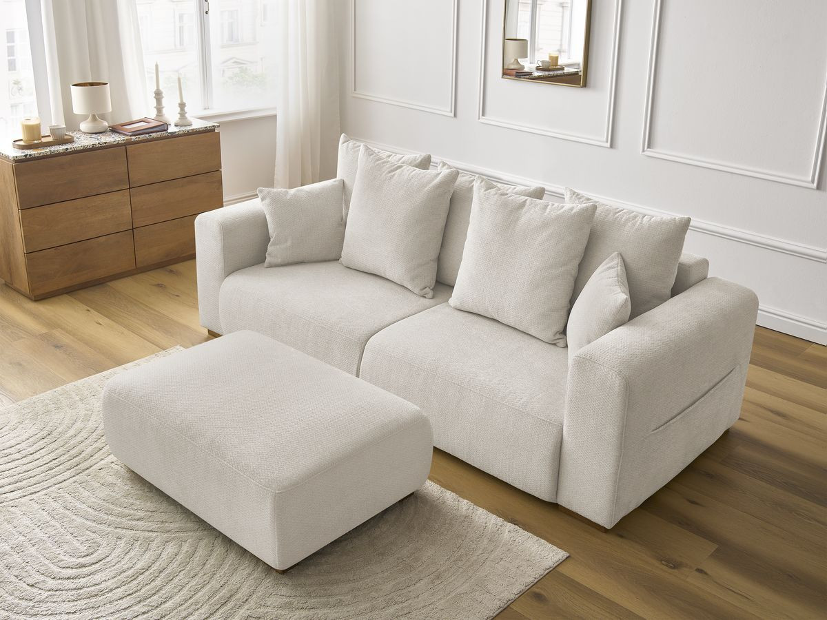 Bobochic Sidonie Sofa 4-Sitzer mit Pouf Melange-Stoff Beige