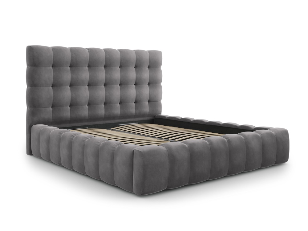 Cosmopolitan Design Stauraumbett mit Kopfteil Bali 180x200 Samt Bluvel Grau