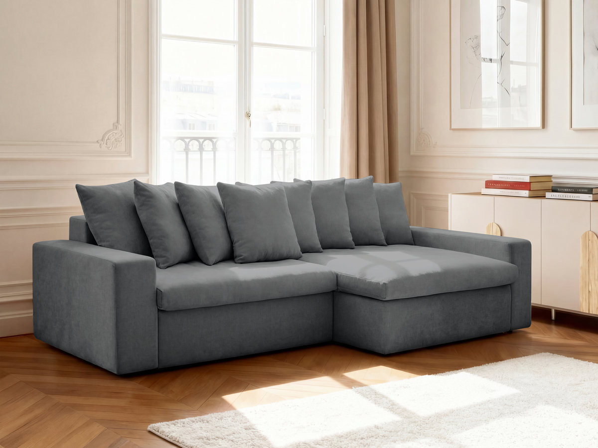 Bobochic Enore Ecksofa 330 × 100 cm Stoff Dunkelgrau Ecke rechts