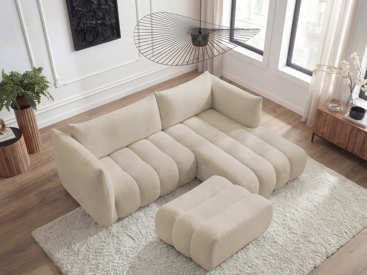 Bobochic Azra Ecksofa mit Pouf 262 × 178 cm Bouclé-Stoff Beige Ecke rechts