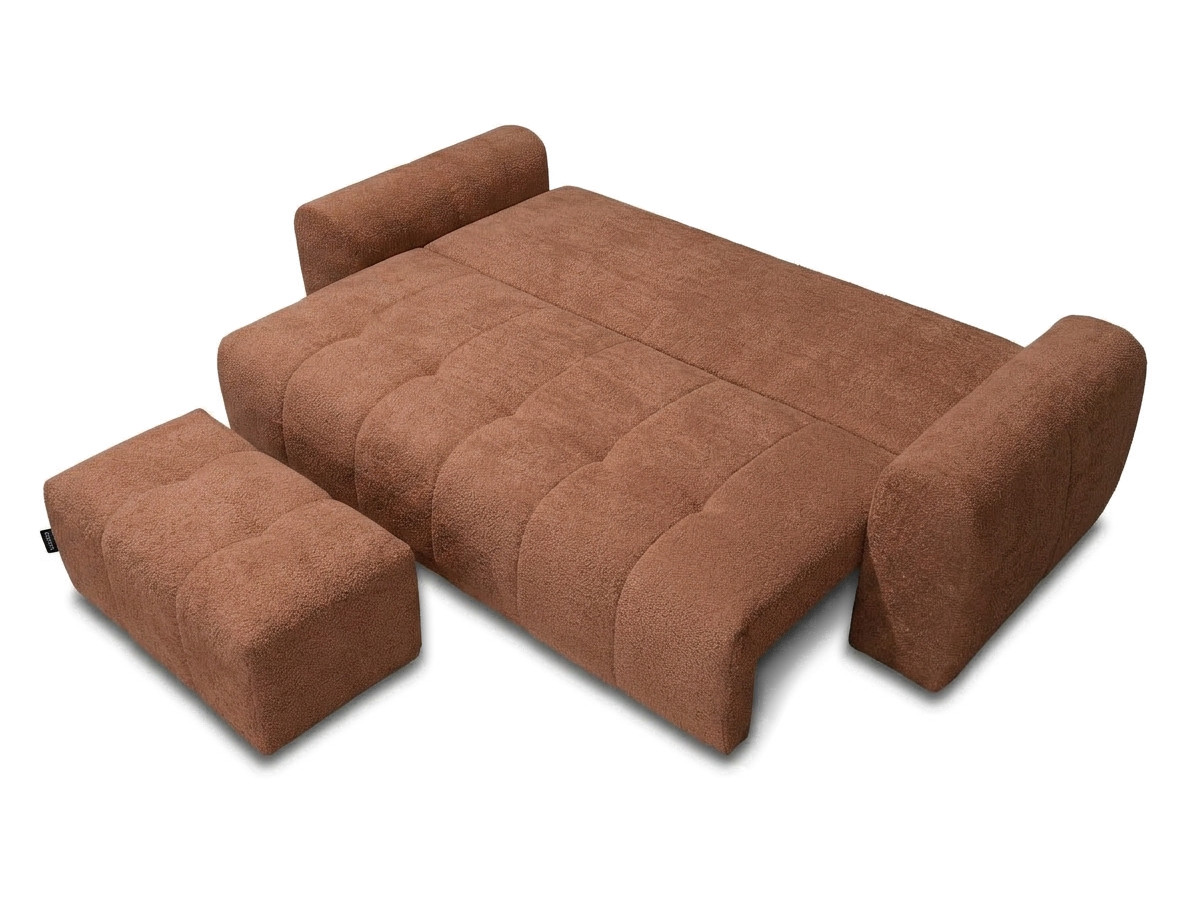 Bobochic Roxelane Schlafsofa 3-Sitzer mit Bettkasten und Pouf Bouclé-Stoff Orange