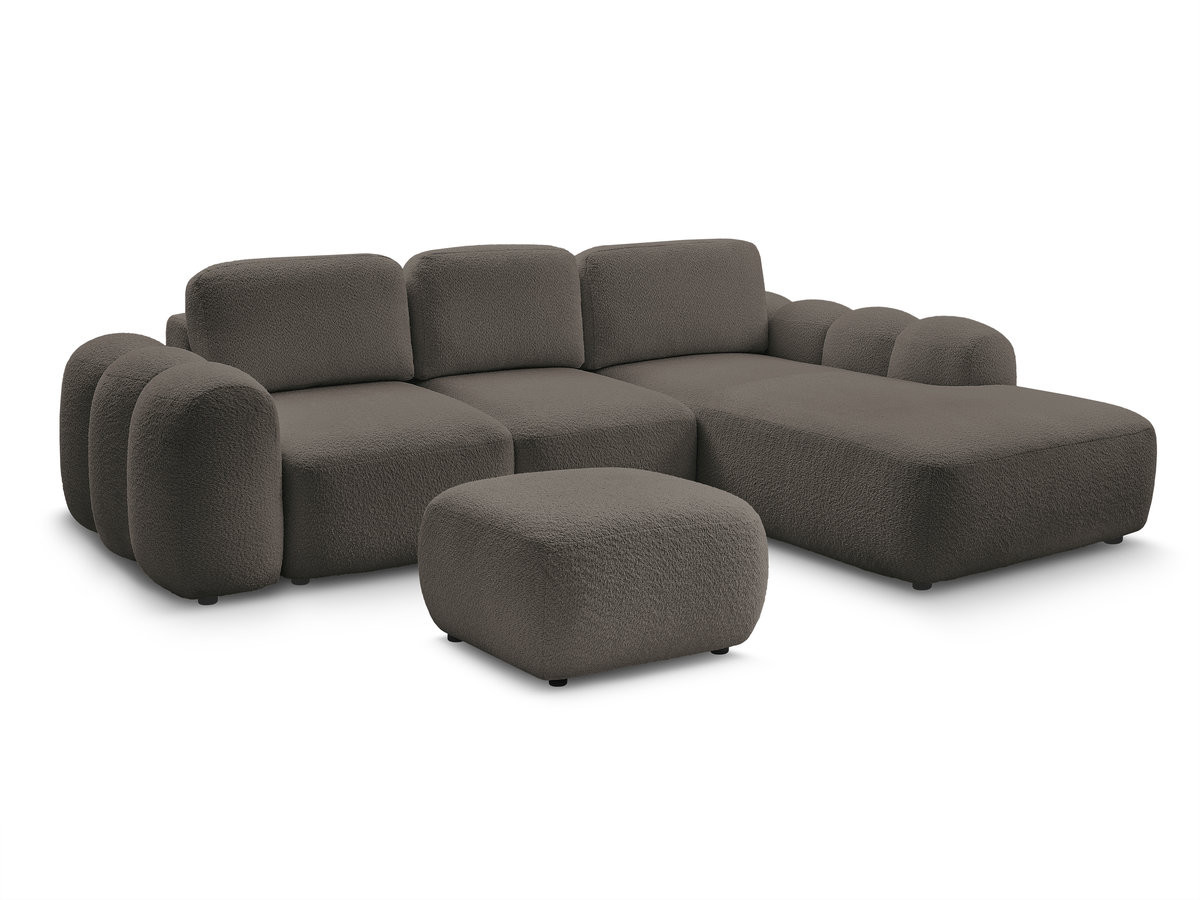 Bobochic Montaigne Ecksofa mit Schlaffunktion und Bettkasten und Pouf 288 × 196 cm Bouclé-Stoff Braun Ecke rechts