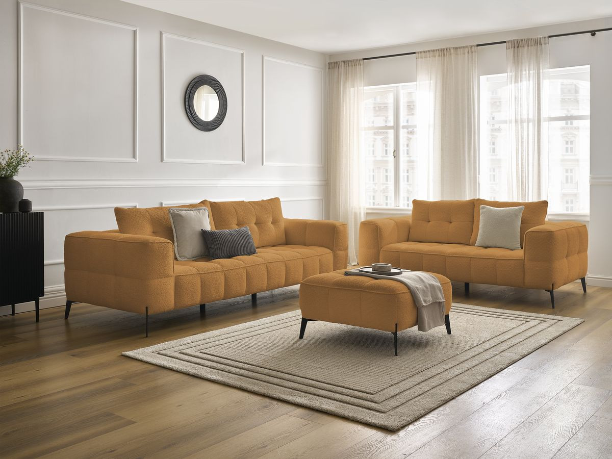 Bobochic Anis Sofa 5-Sitzer mit Pouf Bouclé-Stoff Gelb