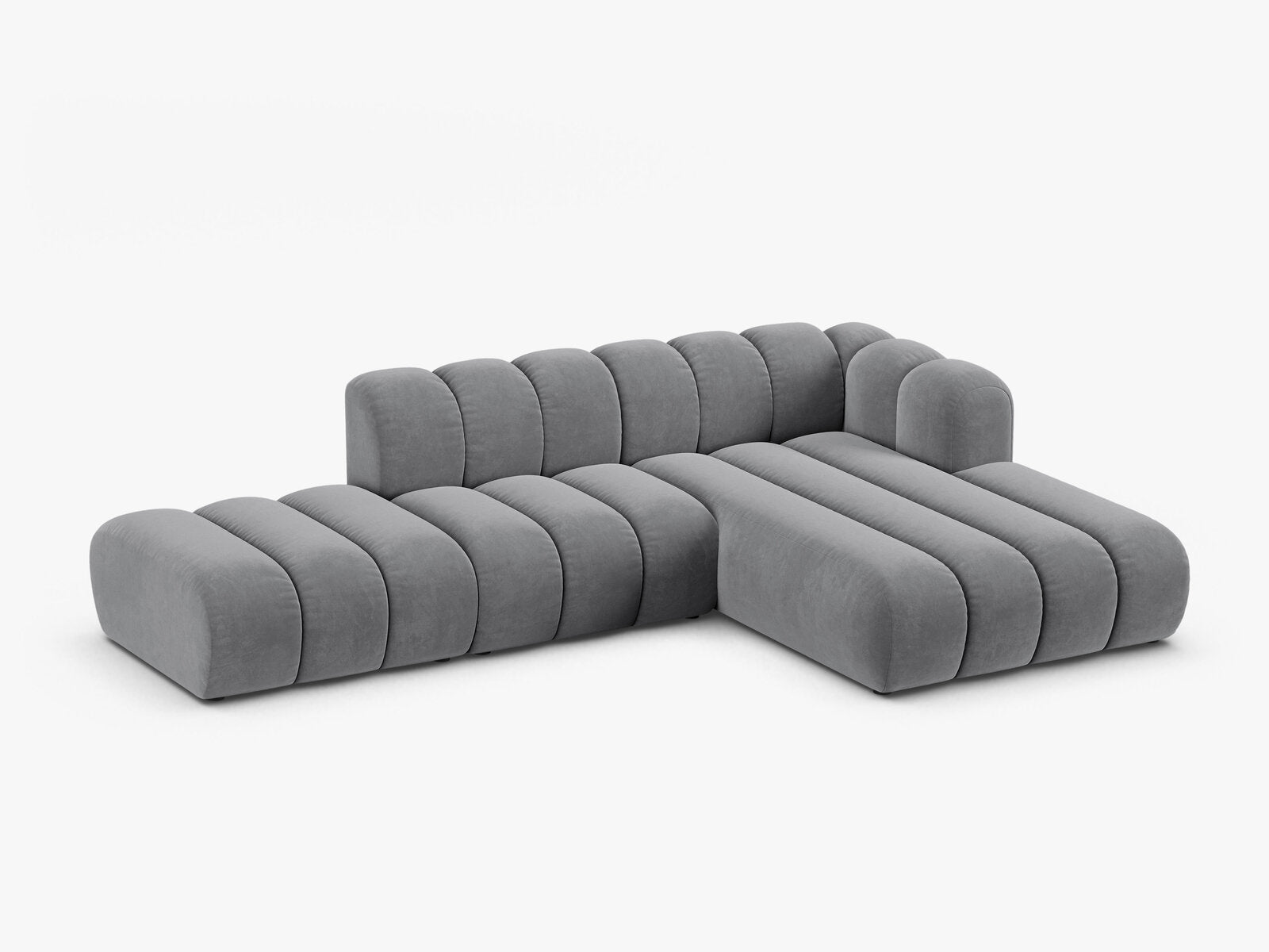 Micadoni Modulares Ecksofa offen Lupine 5-Sitzer Rechts Samt Salvador Grau