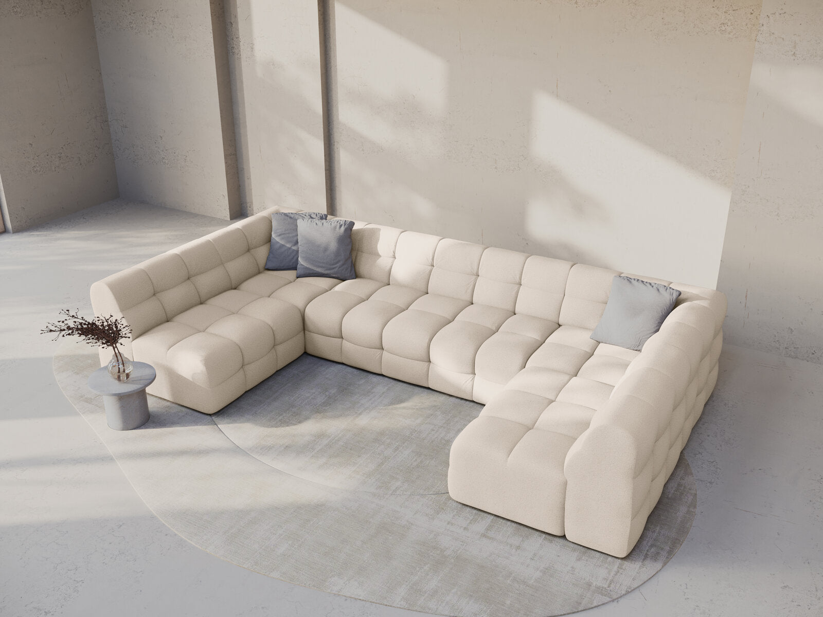 Micadoni Panorama-Sofa Kendal 7-Sitzer Strukturierter Stoff Beige