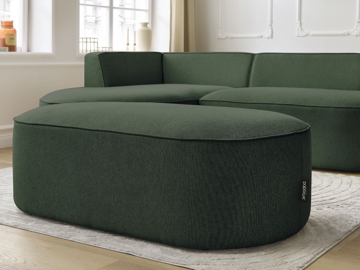 Bobochic Rousseau Ecksofa mit Pouf Melange-Stoff Grün Ecke links
