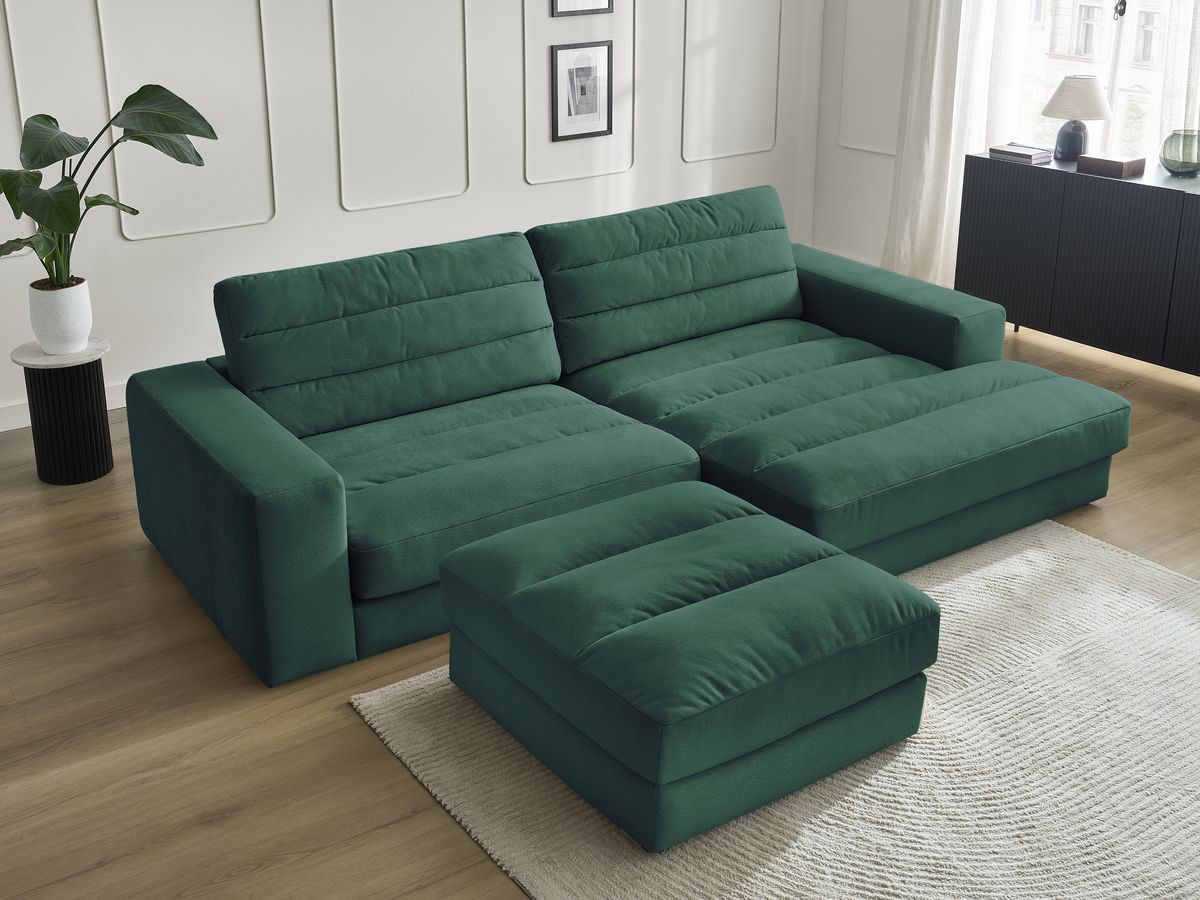 Bobochic Sierra Ecksofa mit Pouf Samt Dunkelgrün Ecke rechts