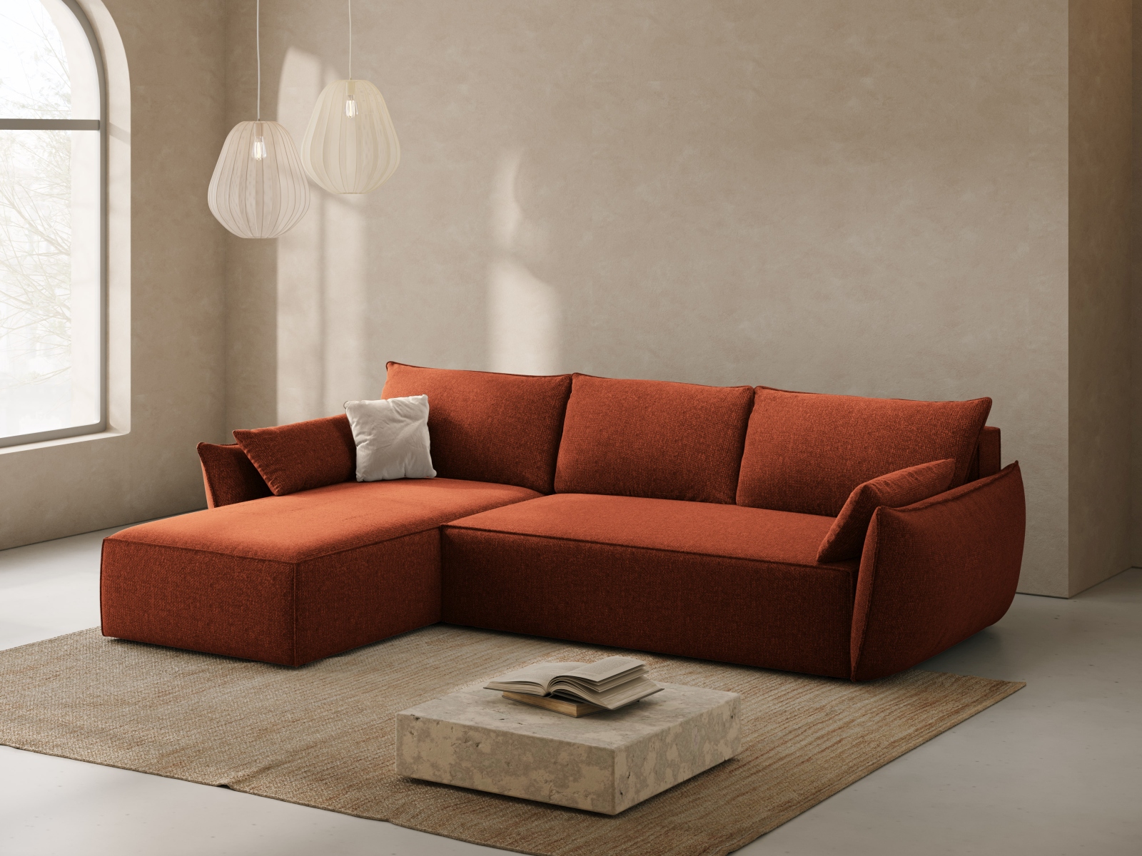 Micadoni Ecksofa Kaelle 4-Sitzer mit Schlaffunktion Links Chenille Terrakotta
