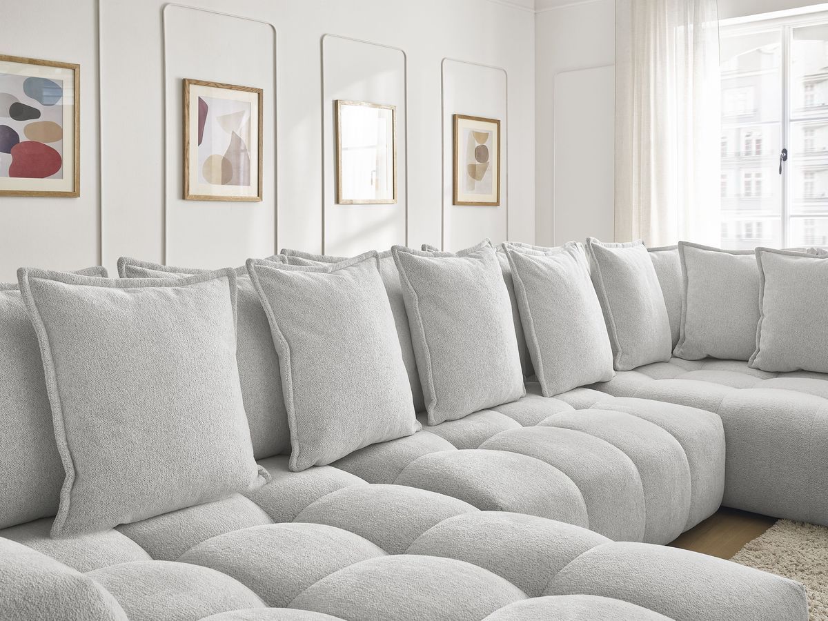 Bobochic Everest Wohnlandschaft, 14 Kissen Melange-Stoff Hellgrau Ecke links