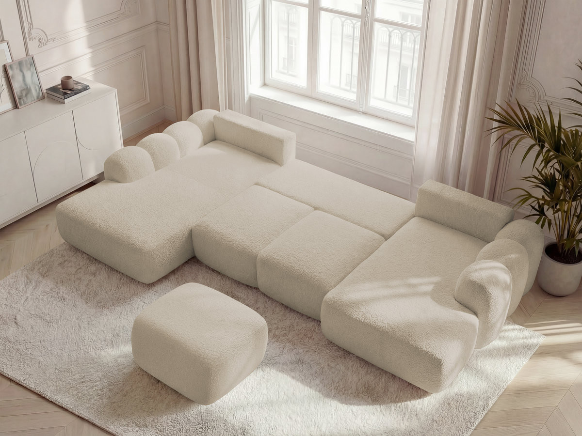 Bobochic Montaigne Wohnlandschaft mit Pouf Bouclé-Stoff Beige Ecke rechts