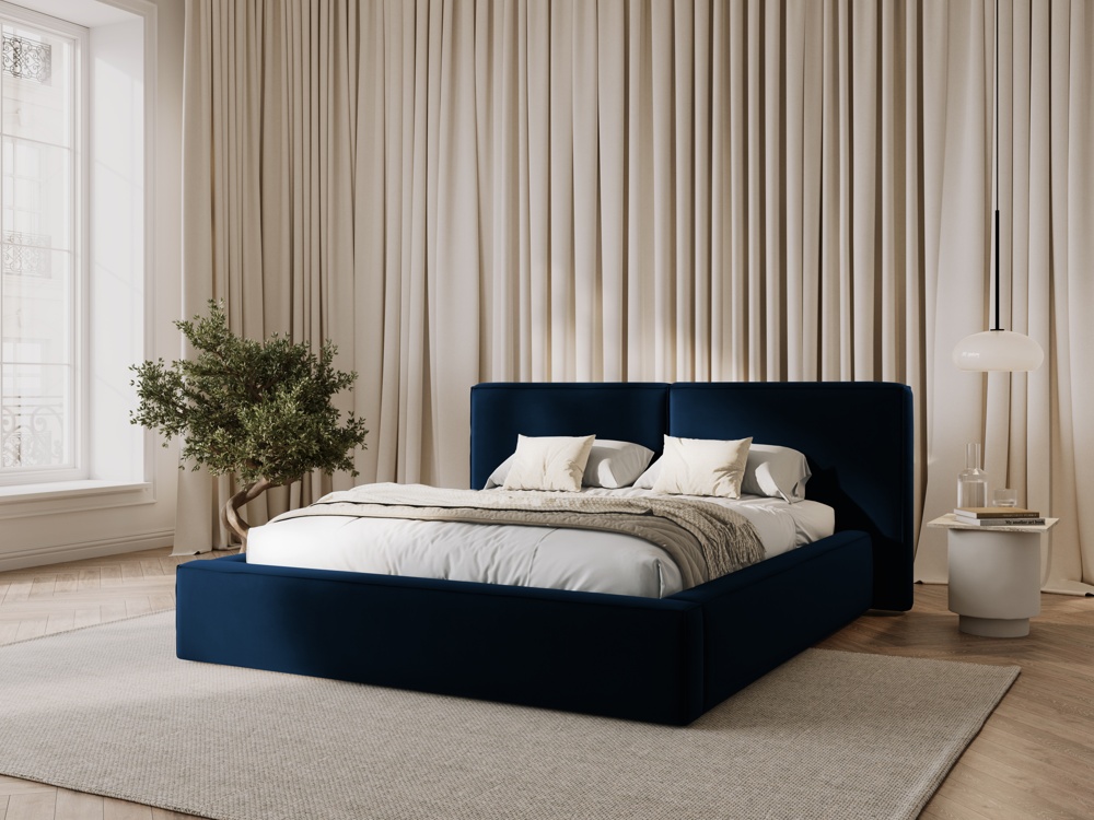 Cosmopolitan Design Stauraumbett mit doppeltem Kopfteil Arendal 140x200 Samt Bluvel Königsblau