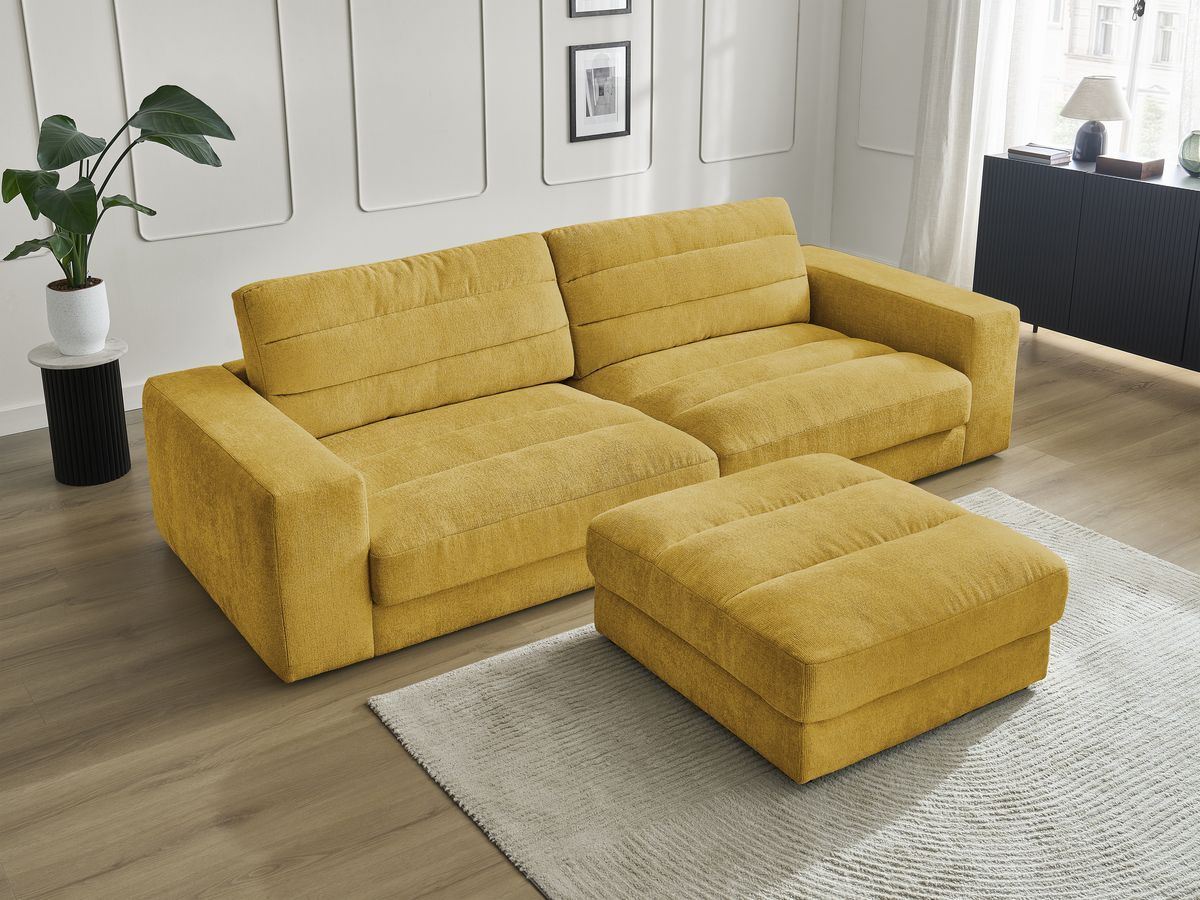 Bobochic Sierra Sofa 4-Sitzer mit Pouf Strukturstoff Gelb