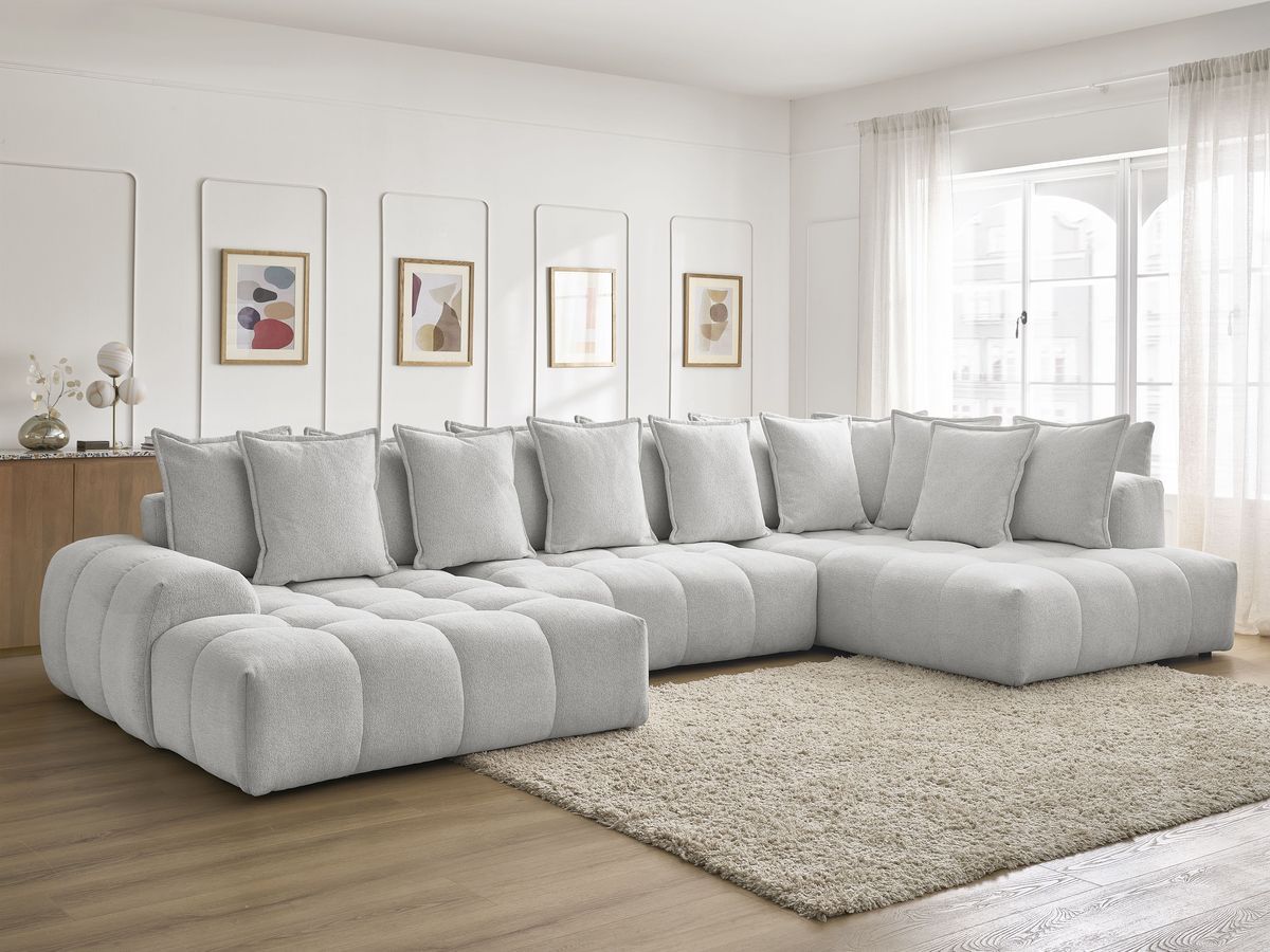 Bobochic Everest Wohnlandschaft, 14 Kissen Melange-Stoff Hellgrau Ecke links