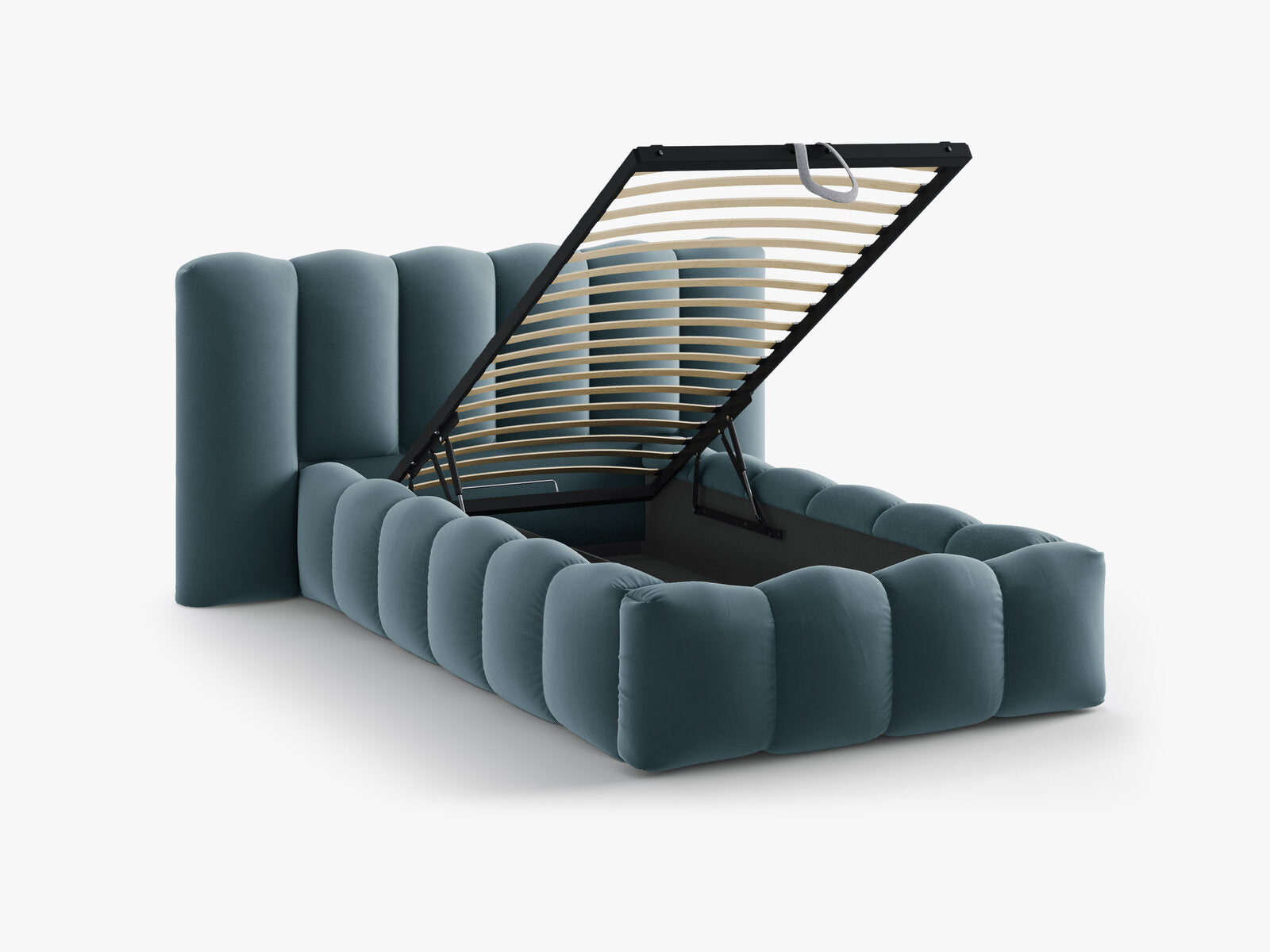 Micadoni Stauraumbett mit Kopfteil Lupine Samt Paris Blau 90x200